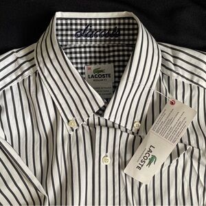 NEW Lacoste men’s 38 regular black and white pinstripe button down dress shirt.